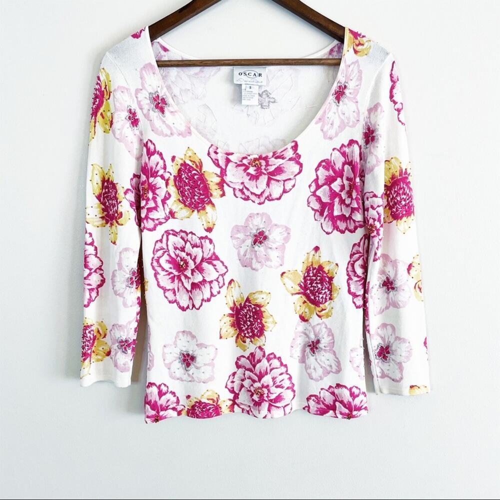 Oscar de la Renta vintage 80's floral beaded blouse Small EUC
